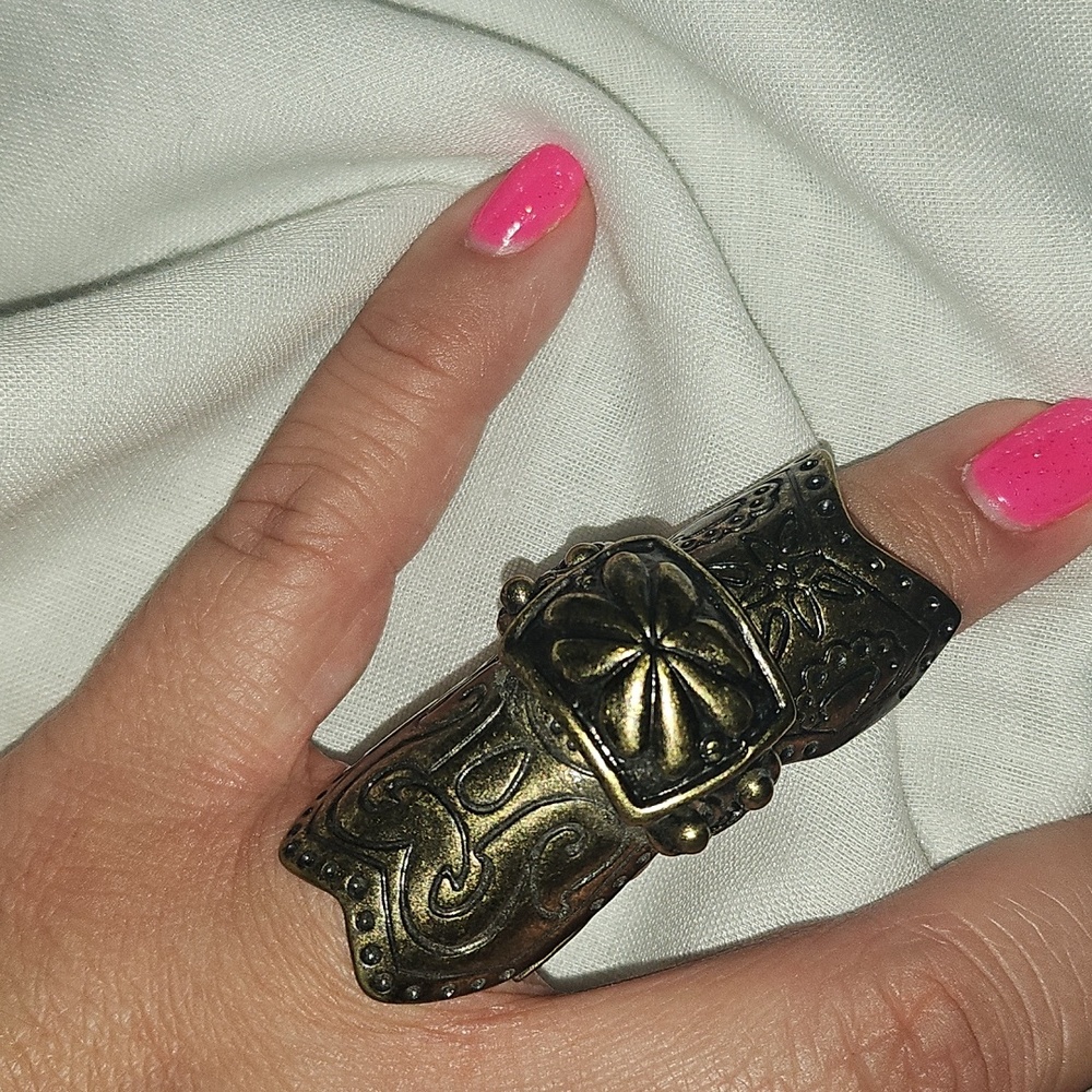 Antique Brass Gold Statement Ring - image 3